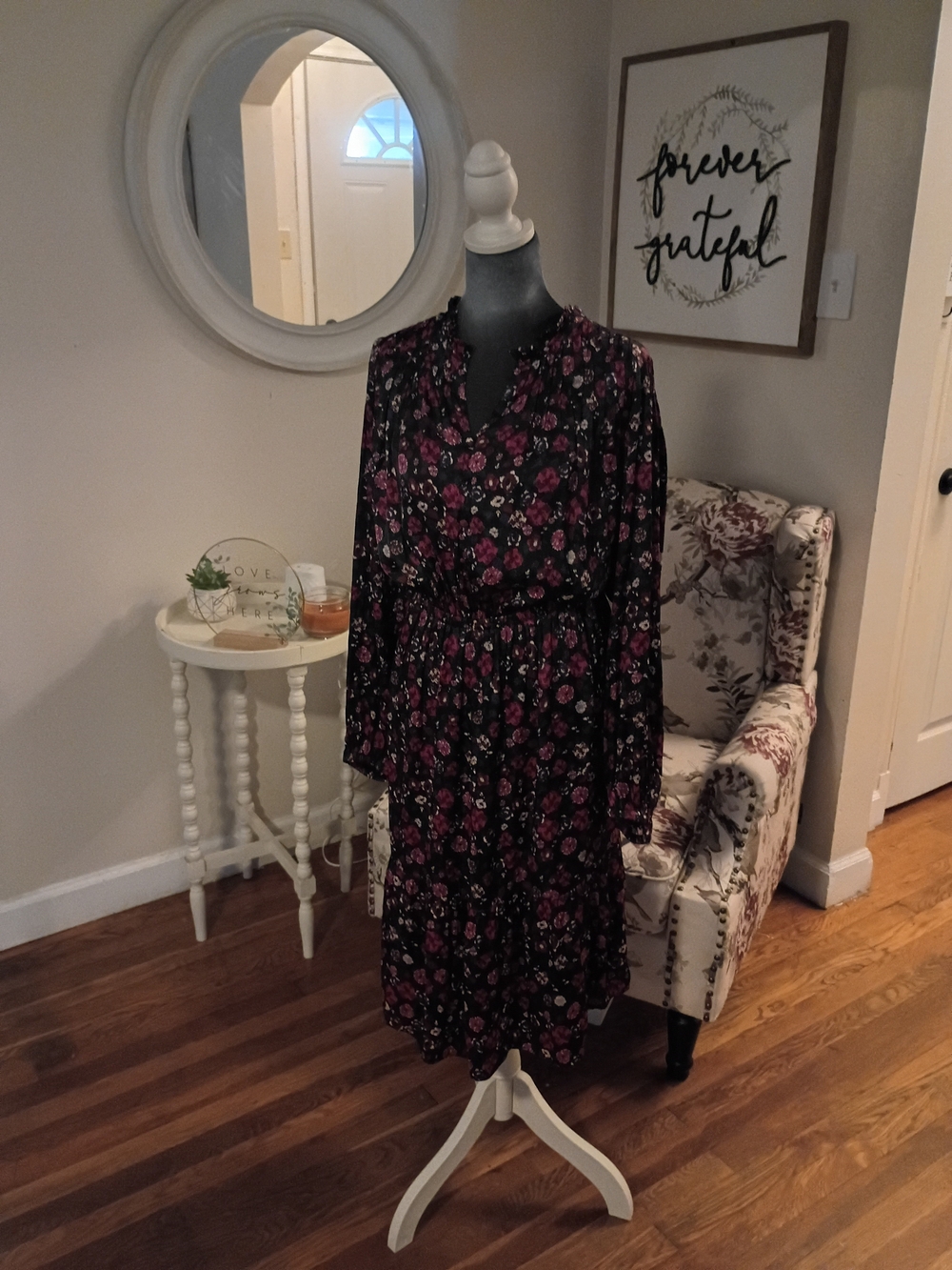 Lane Bryant Black Floral Midi Dress Sz. 16 Women's Plus Size